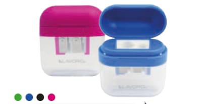 SACAPUNTAS PLASTICO CON DEPOSITO 2 ORIFICIOS