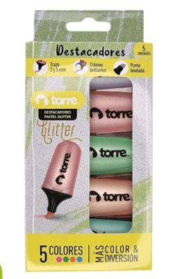 BL. DESTACADOR MINI PASTEL GLITTER TORRE