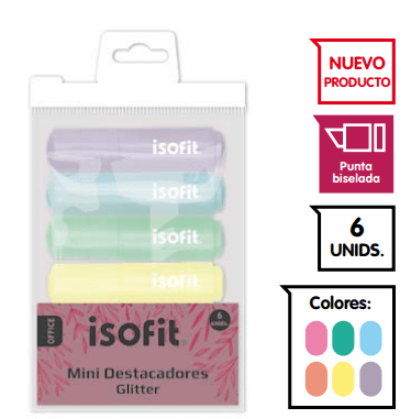 DESTACADOR MINI 6 COLORES GLITTER ISOFIT-DSG/W