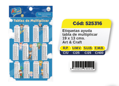 ETIQUETA AYUDA 19X13 TABLA MULTIPLICAR