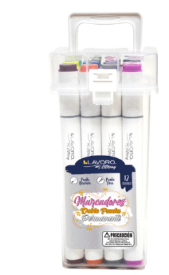 MARCADOR PERMANENTE ARTE DOBLE PUNTA 12 COLORES CAJA PLASTICA