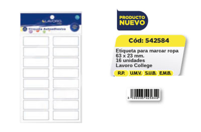 ETIQ. P/MARCAR ROPA  63X23MM 16U
