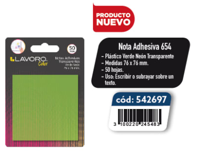 NOTA ADH.654 76X76 PLÁST VERDE NEÓN 50H
