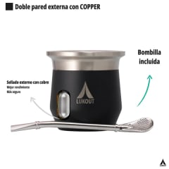 Mate térmico 170 ml + Tapa + bombilla Negro