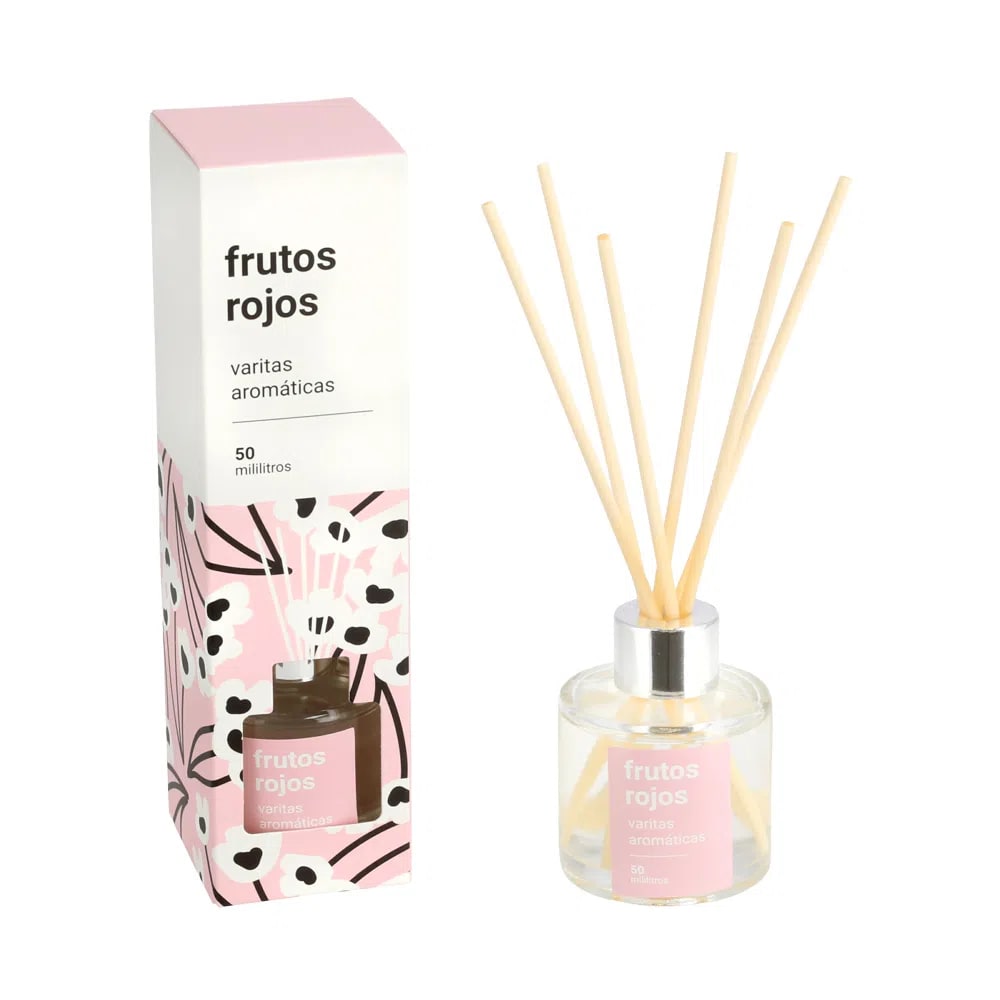 BOTELLA CON VARITAS AROMÁTICAS 50 ML FRUTOS ROJOS | Aldo Carla