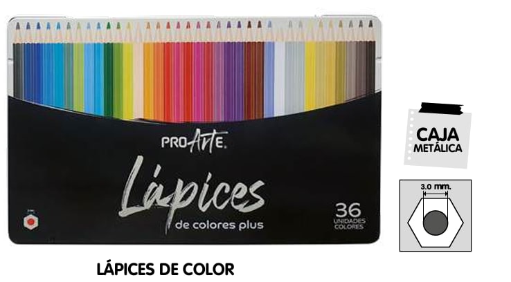 LAPICES DE COLOR PROARTE PLUS 36 LARGOS CAJA METALICA | Aldo Carla