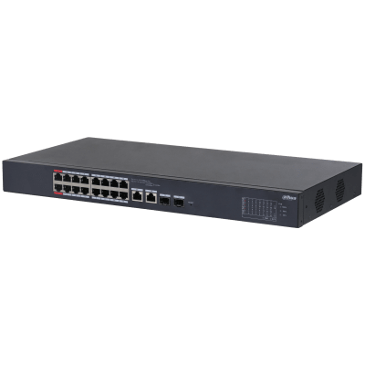 SWITCH POE ADMIN CLOUD DAHUA. 16 PUERTOS PÒE 10/100. 2 PUERTOS OPTICOS 1000