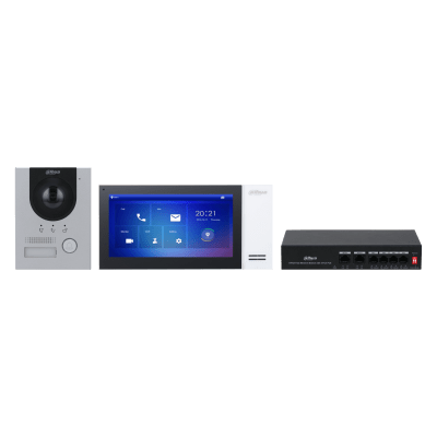 Kit de Videoportero IP con Frente de Calle Metalico, Monitor y Switch PoE DAHUA1