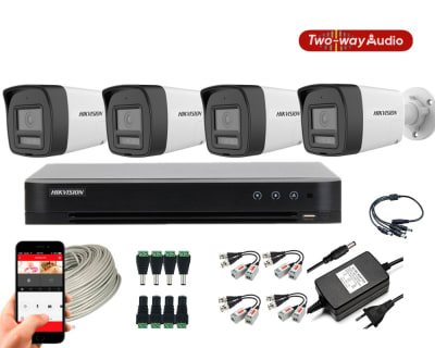 CCTV KIT HIKVISION 4 CAM 2MP AUDIO BIDIRECIONAL SMART LIGHT INSTALADOR