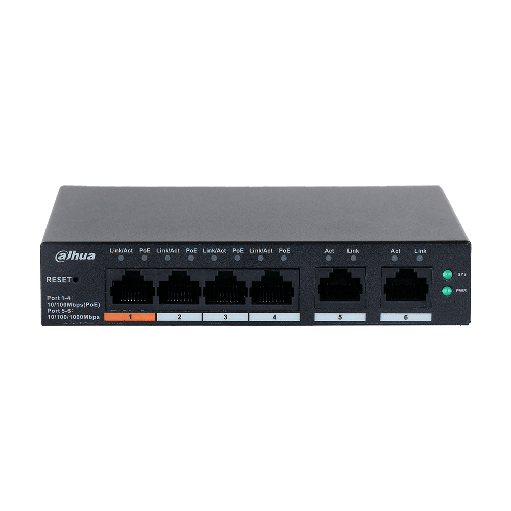 SWITCH POE DAHUA ADM CLOUD. 4 PUERTOS POE. | Tienda9
