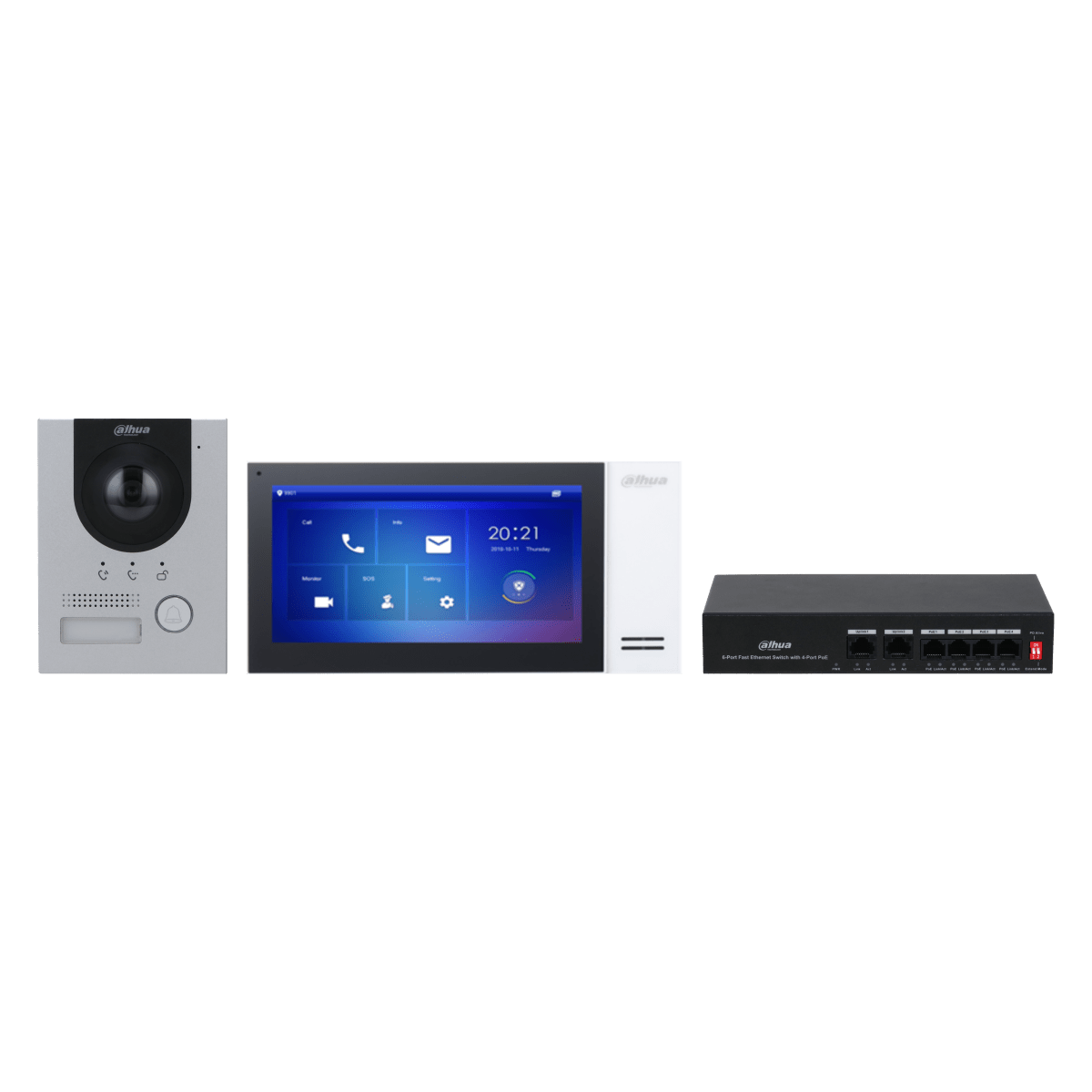 Kit de Videoportero IP con Frente de Calle Metalico, Monitor y Switch PoE DAHUA 0