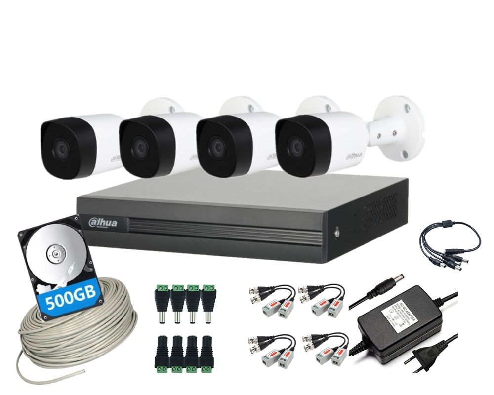 CCTV KIT INSTALADOR DAHUA 4 CAM 5MP DISCO 500G 0