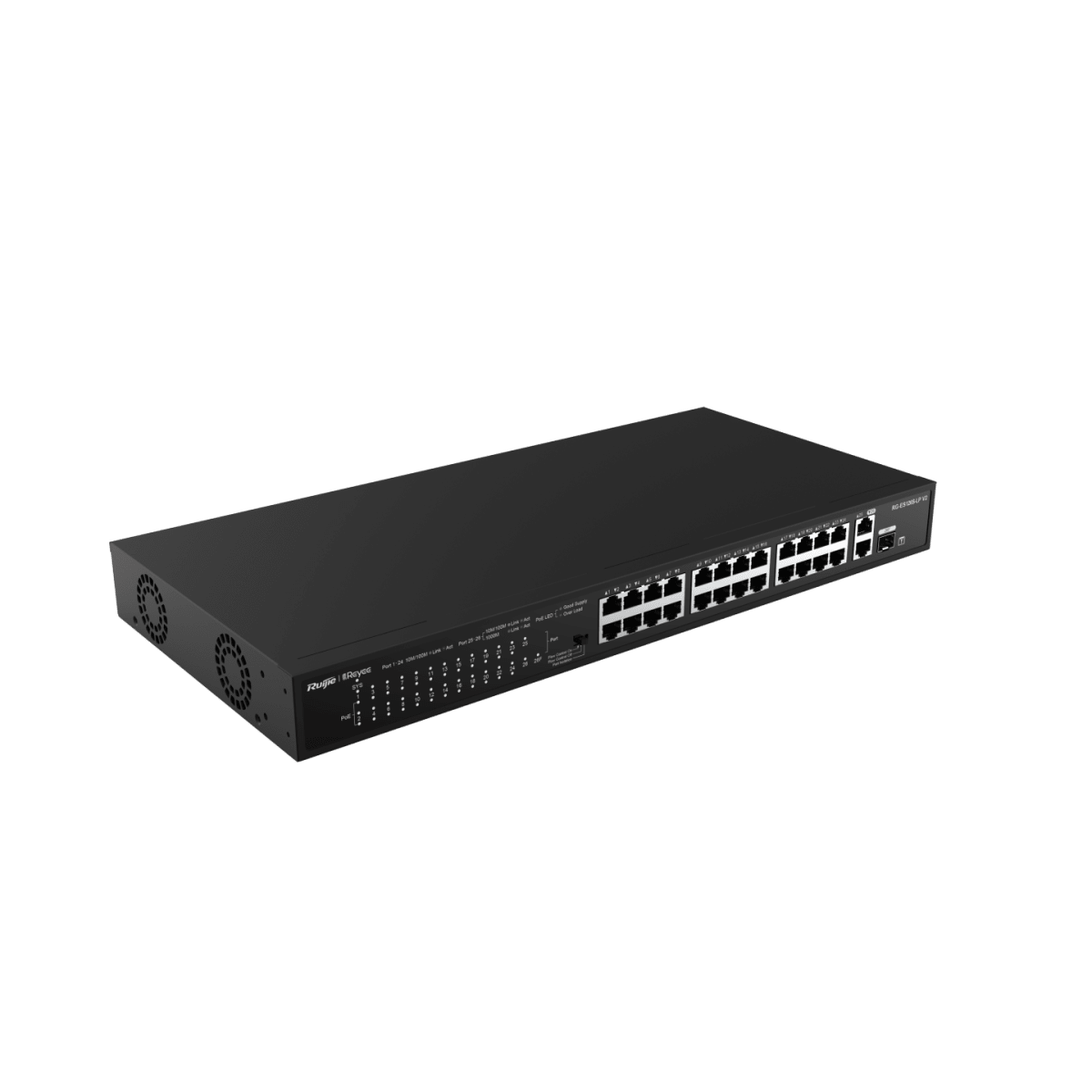 Switch rackeable no admin 24 Puertos PoE 10/100Mbps 2 puerto 10/100/1000Mbps RUIJIE REYEE 1