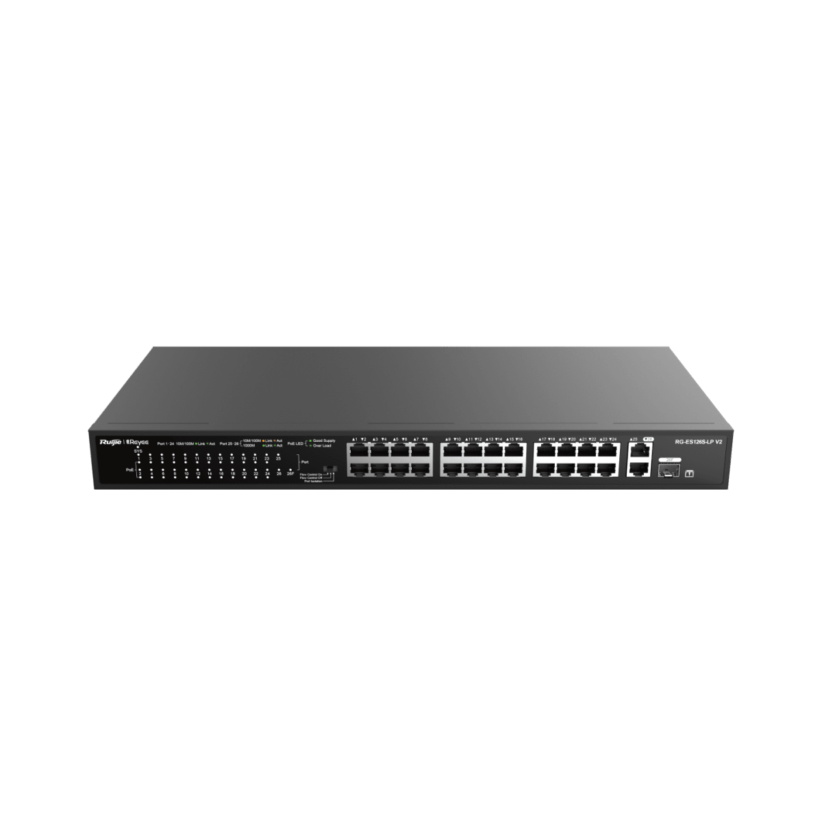 Switch rackeable no admin 24 Puertos PoE 10/100Mbps 2 puerto 10/100/1000Mbps RUIJIE REYEE3