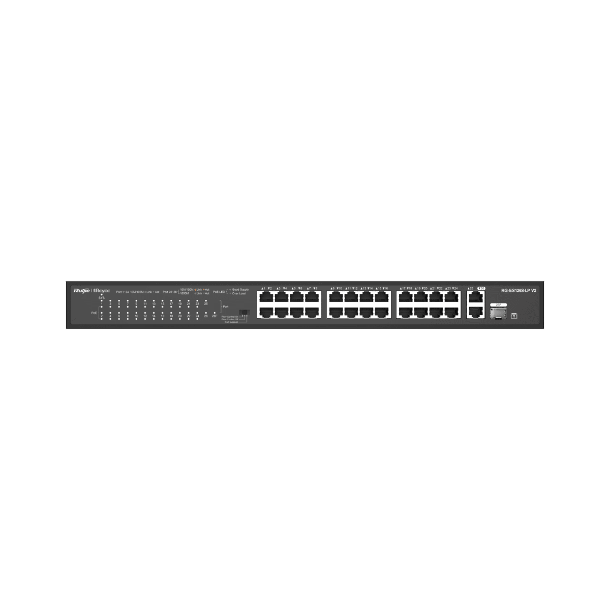 Switch rackeable no admin 24 Puertos PoE 10/100Mbps 2 puerto 10/100/1000Mbps RUIJIE REYEE4
