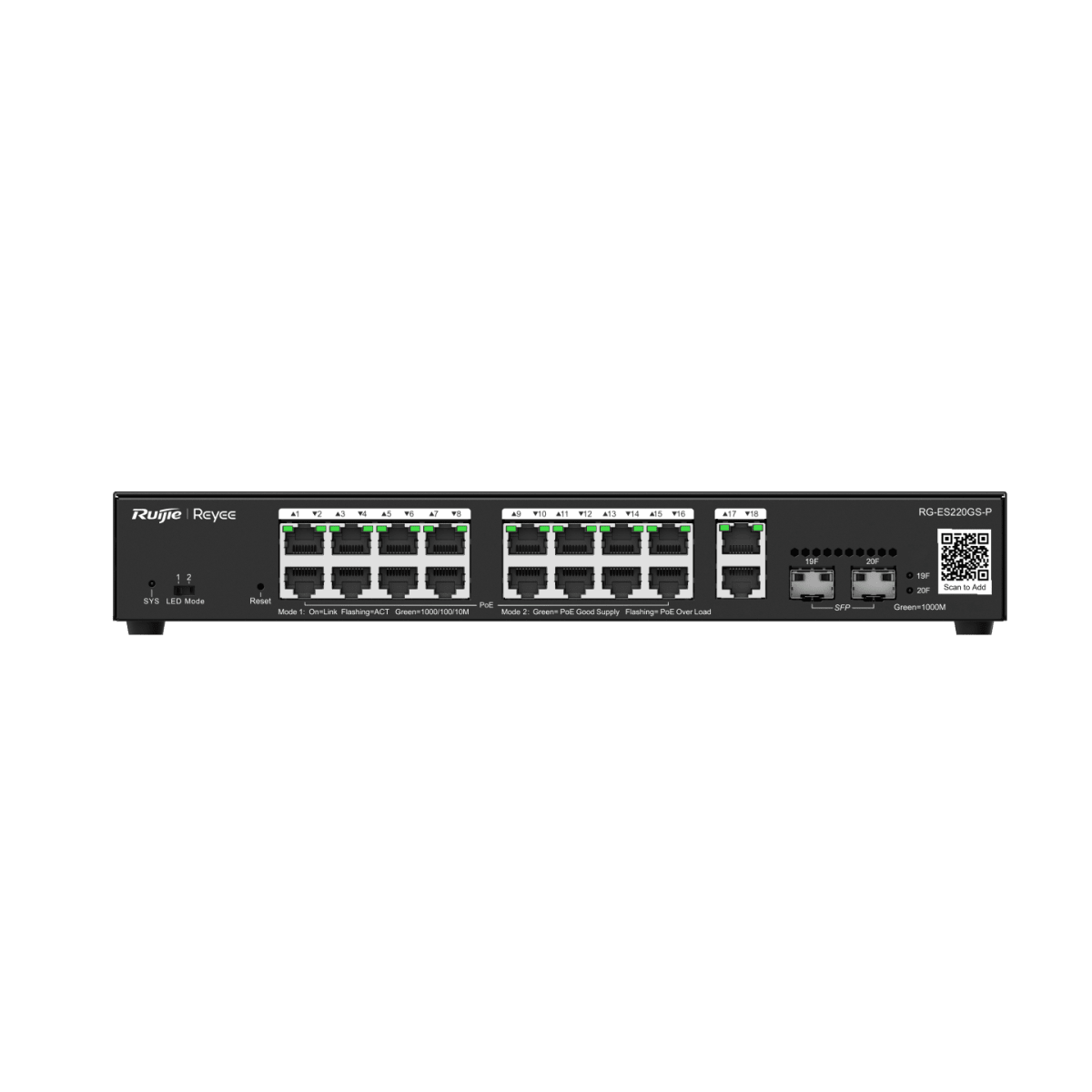 SWITCH POE RUIJIE REYEE 16CH ADM POR NUBE GIGABIT 40Gbps 50W6