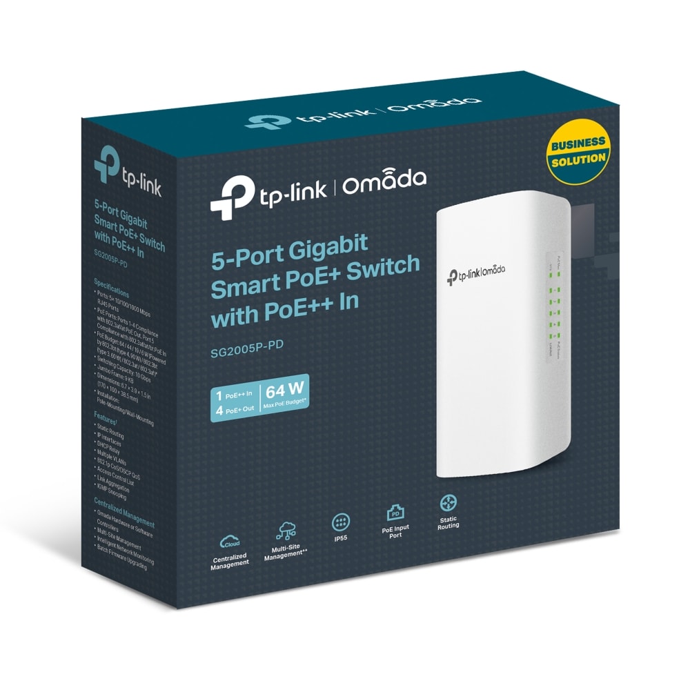 Switch TPLINK Exterior Omada Smart de 1 POE++ IN / 4 POE+ OUT Gigabit1