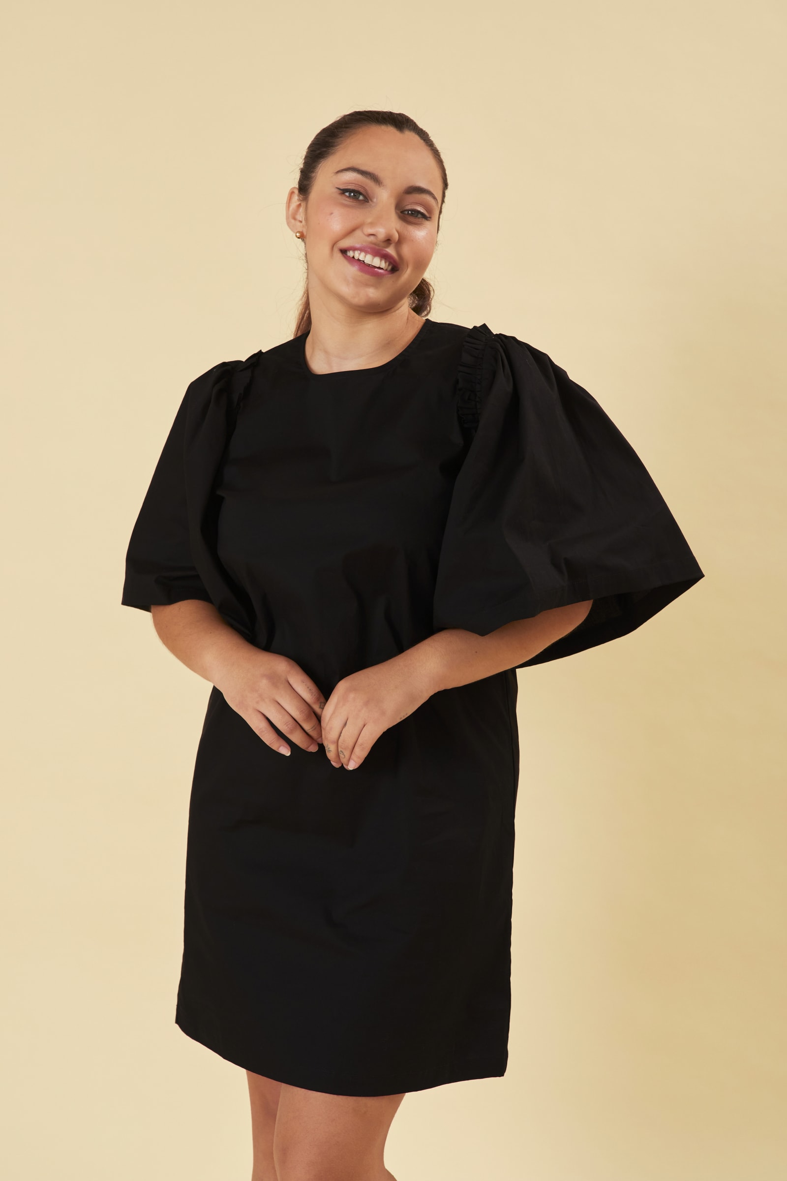 ATTACHED SLEEVE DRESS - BLACK ATTACHED SLEEVE DRESS - BLACK