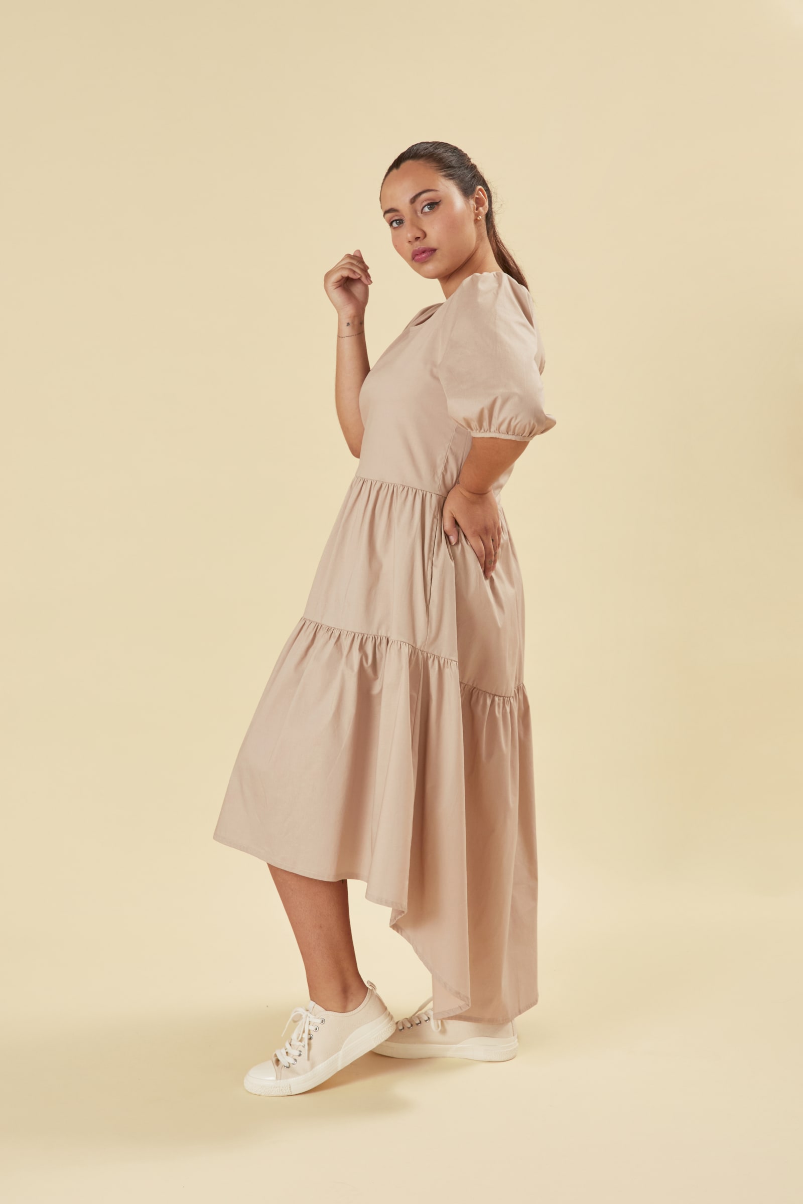 VOLUME LAYERED DRESS - BEIGE VOLUME LAYERED DRESS - BEIGE