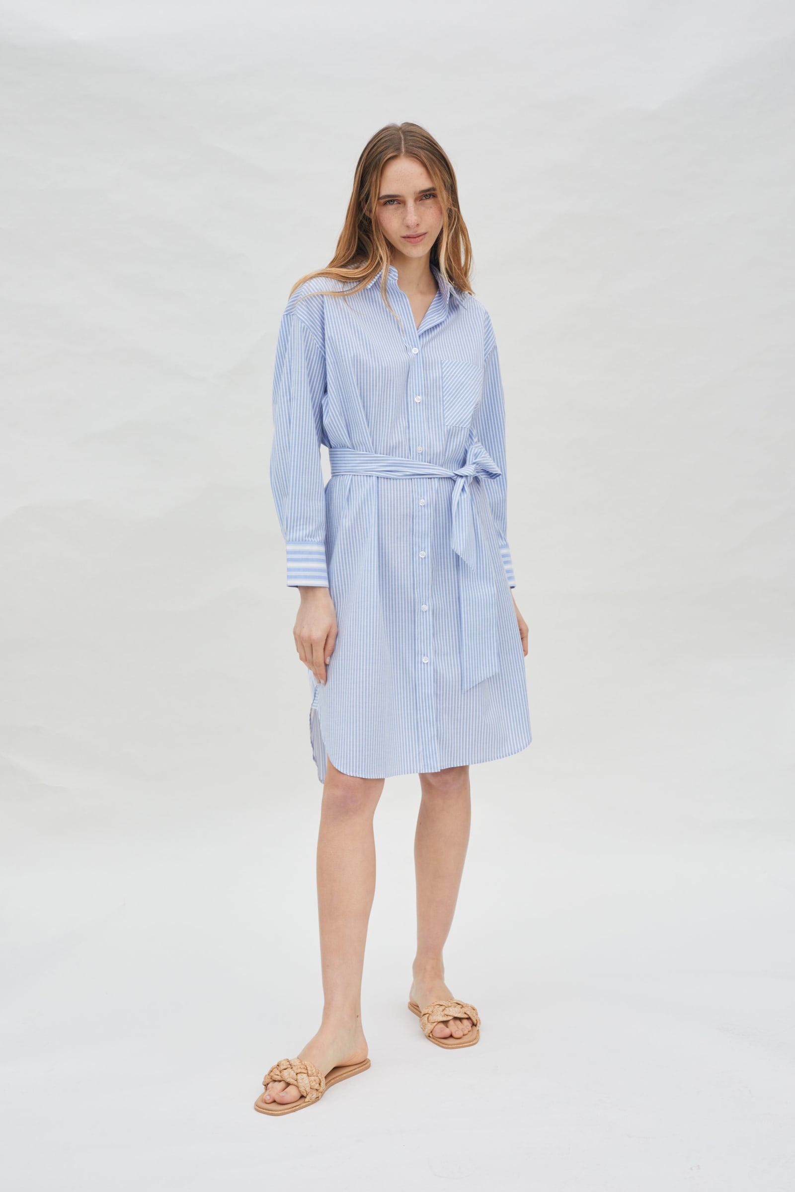 STRIPE SHIRT DRESS - SKY STRIPE SHIRT DRESS - SKY