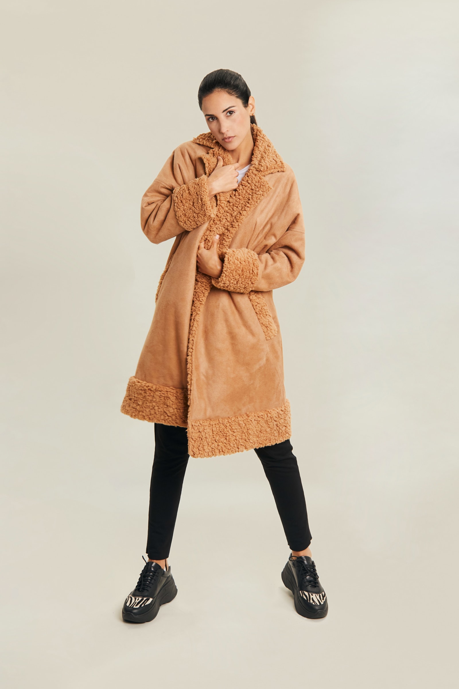 SUEDE SHERPA COAT - CAMEL SUEDE SHERPA COAT - CAMEL
