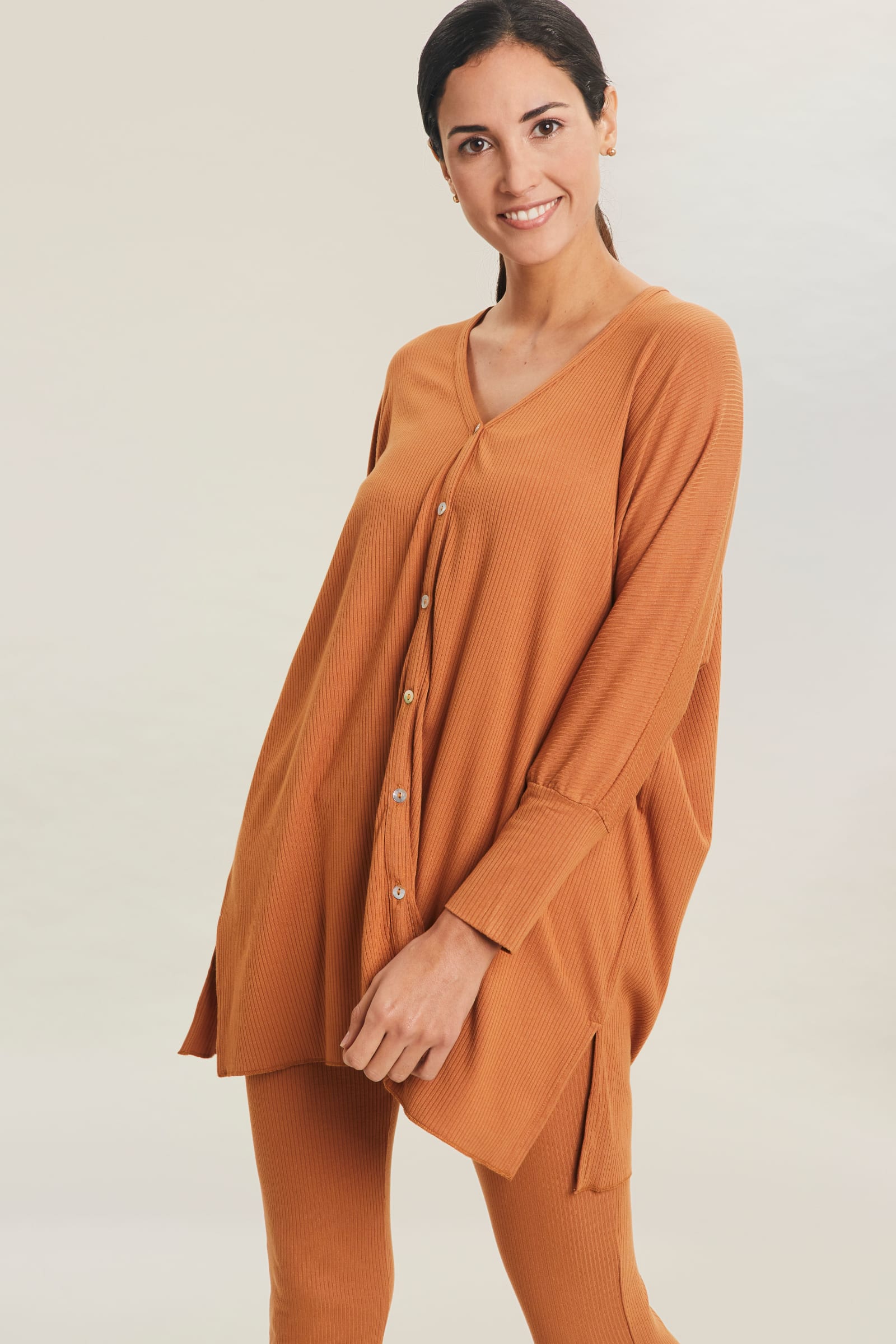 BOXY LONG RIB CARDIGAN - YAM BOXY LONG RIB CARDIGAN - YAM