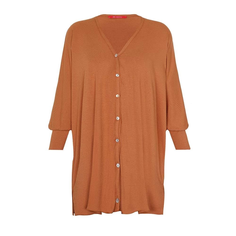 BOXY LONG RIB CARDIGAN - YAM BOXY LONG RIB CARDIGAN - YAM