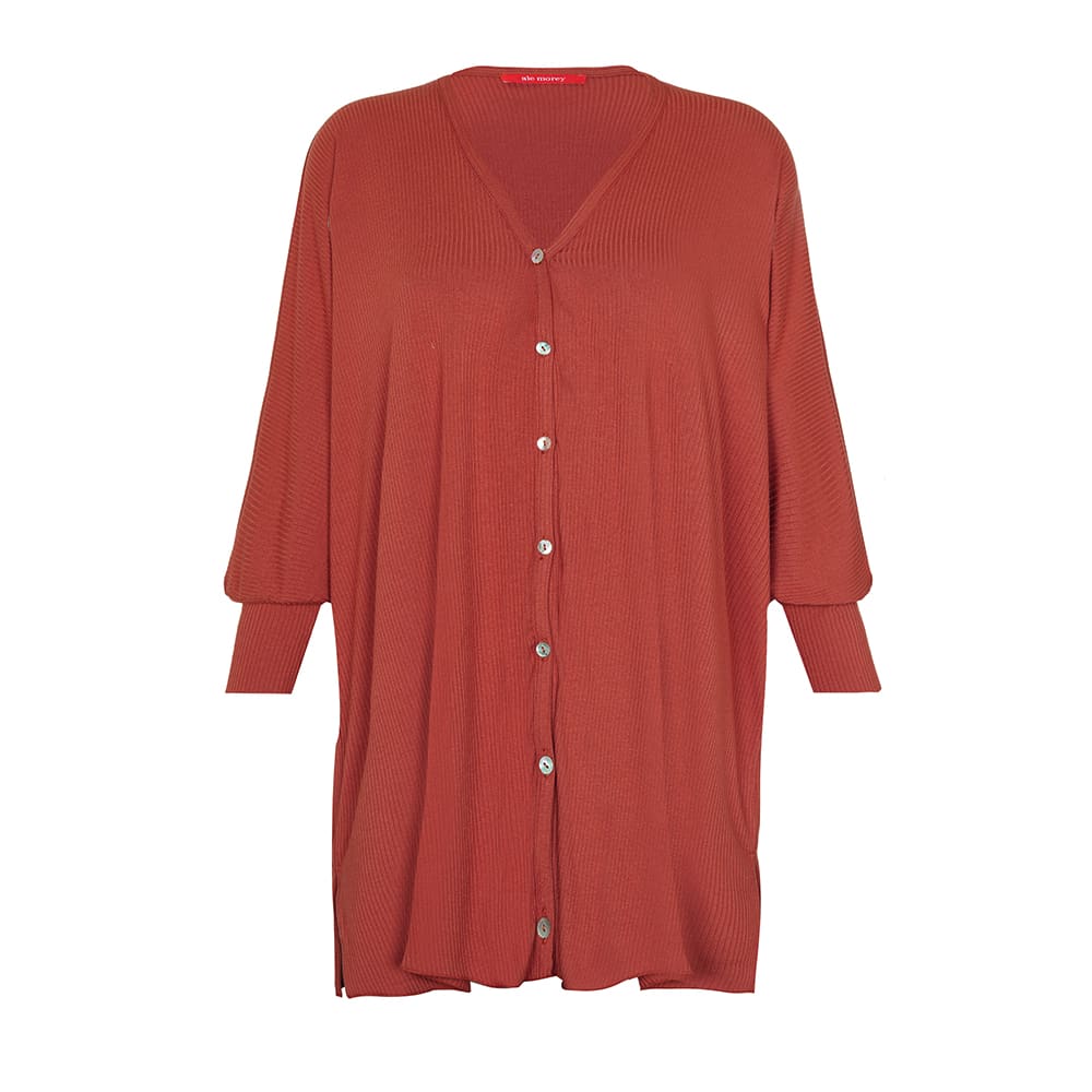 BOXY LONG RIB CARDIGAN - CINNAMON BOXY LONG RIB CARDIGAN - CINNAMON