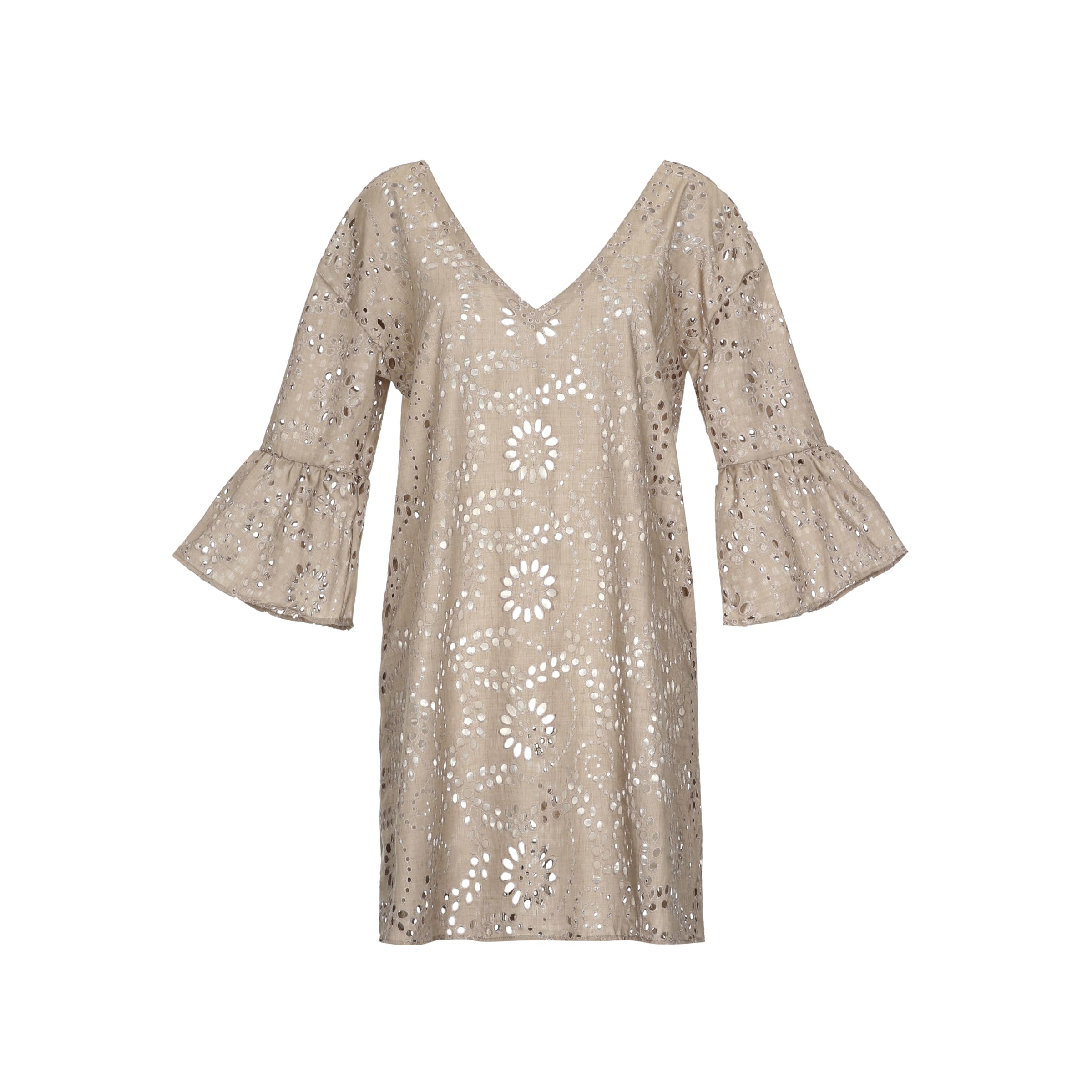 BRODERIE RUFFLE TUNIC - TAUPE BRODERIE RUFFLE TUNIC - TAUPE