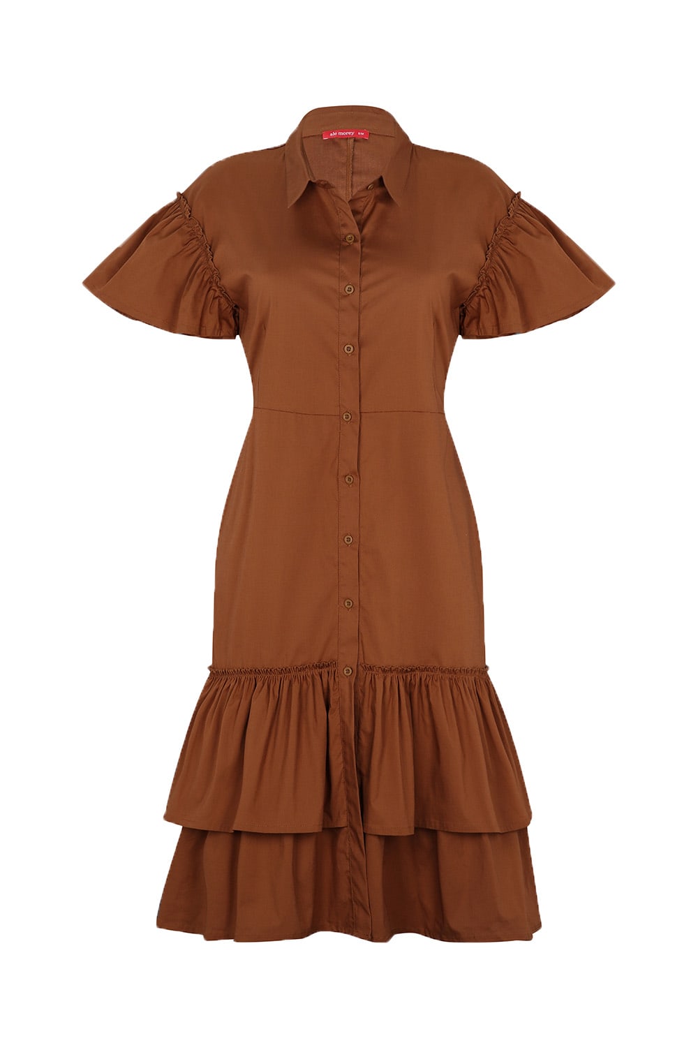 MIDI RUFFLE DRESS - TEDDY BROWN MIDI RUFFLE DRESS - TEDDY BROWN