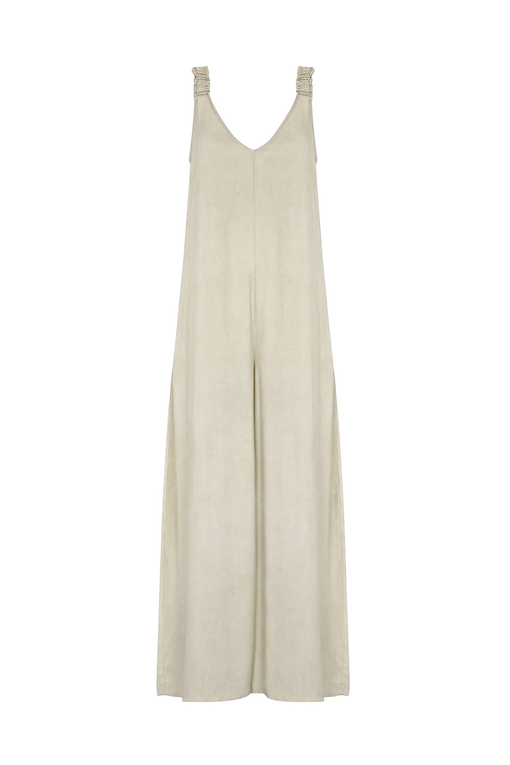 RUNCHED STRAP JUMPSUIT - PALE BEIGE RUNCHED STRAP JUMPSUIT - PALE BEIGE