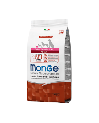 Monge Canine - ADULTO EXTRA SMALL CORDERO, ARROZ Y PAPA 2.5 KG1