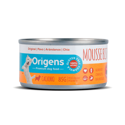 Origens lata Perro Mousse Bistro Cachorro 85gr - Pavo, Arándanos y Chia1