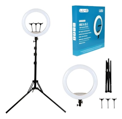 Aro De Luz Profesional De 45 Cm + Tripode 2.1 Metros Negro Blanco LJJ-451