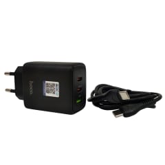 Cargador Hoco DC117 State PD65W 2C1A Cable C a C Negro