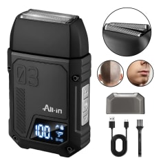 Rasuradora Electrica 3 Niveles Inalambrica Recargable Shaver con Pantalla Corta al Raz Carga Tipo-C B-763bk Negro All-in®