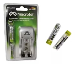 CARGADOR + 2 PILAS RECARGABLES AAA 9V 800CICLOS DE RECARGA