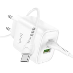 DUAL PORT CHARGER 25W SET USB+C Incluye Cable Tipo C HOCO DC68