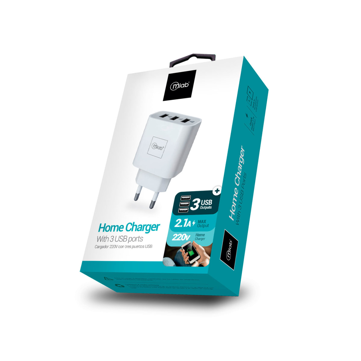 HOME CHARGER WITH 3 USB PORTS 220V 3PUERTOS USB 2.1A MLAB2