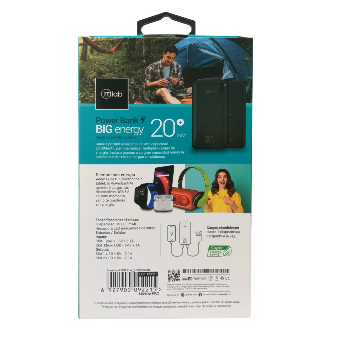 POWER BANK BIG ENERGY 20.000MAH 2.1A MLAB3