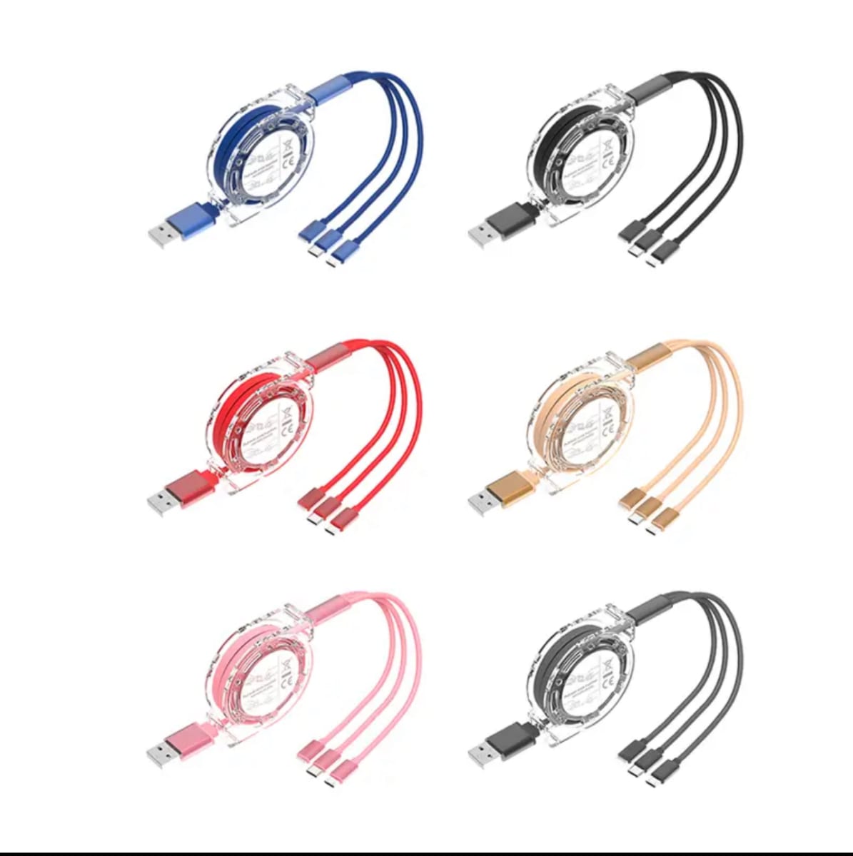 Cable Usb Retráctil 3 En 1 Multicarga para iPhone y Android 0