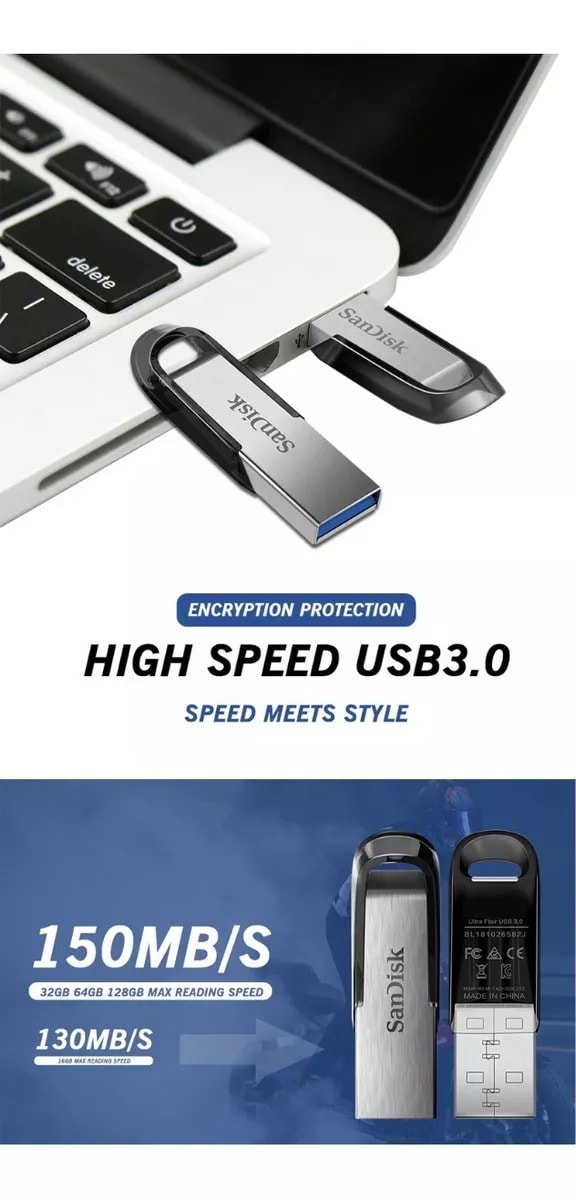 SANDISK PENDRIVE ULTRA FLAIR USB 3.0 128GB3