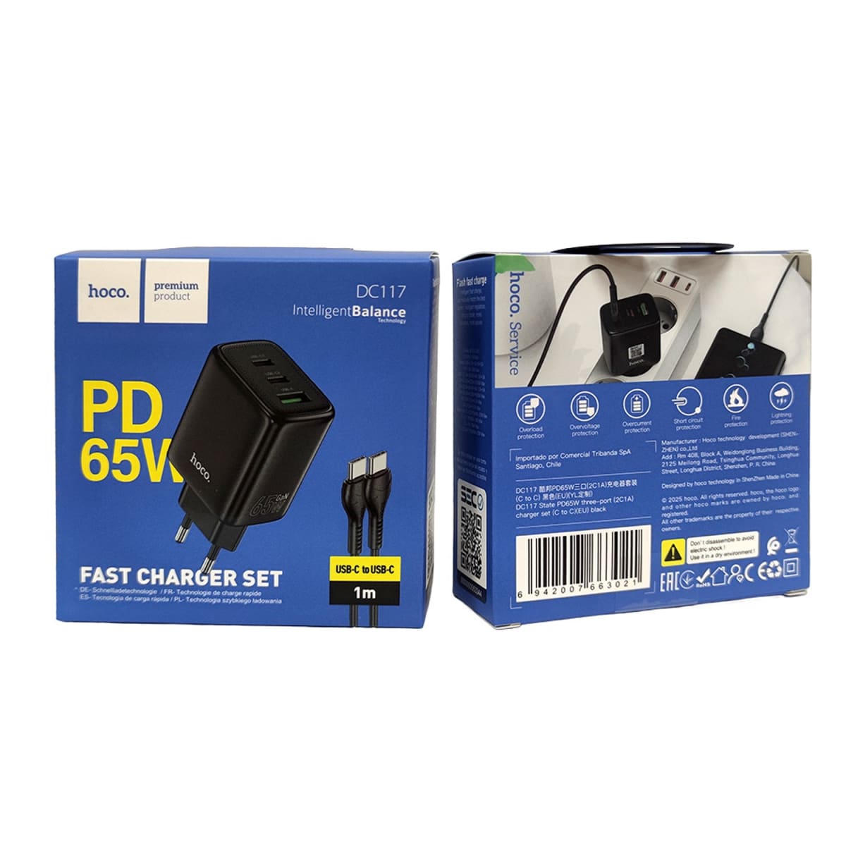 Cargador Hoco DC117 State PD65W 2C1A Cable C a C Negro2