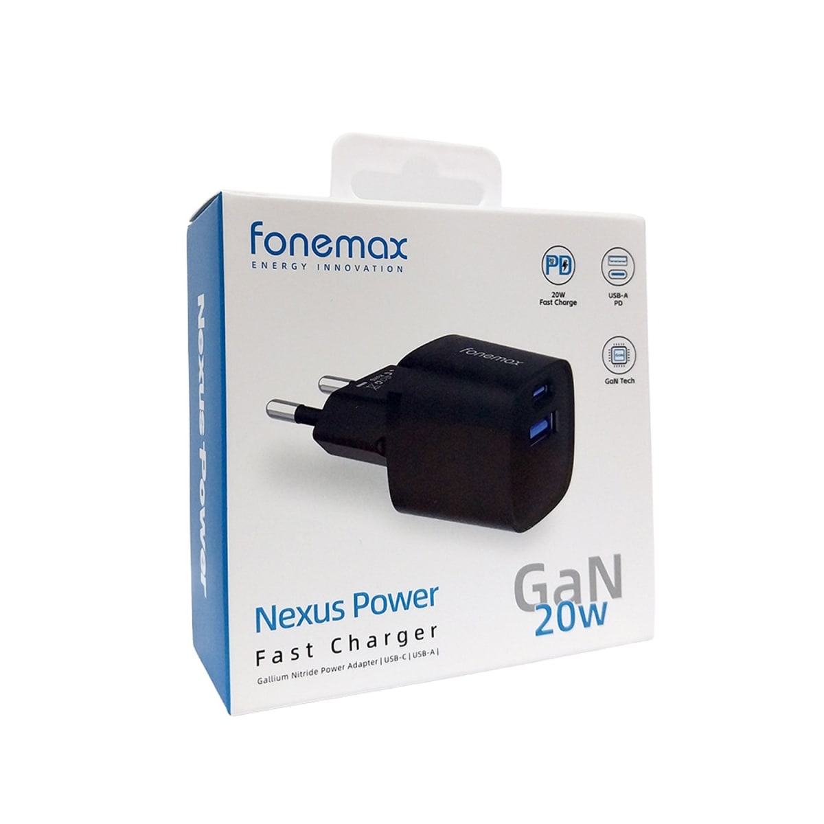 FONEMAX NEXUS POWER FAST CHARGER 20W GAN USB-A/USB-C2