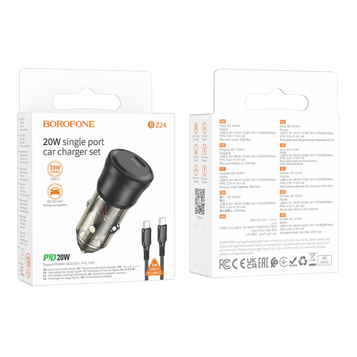 BOROFONE 20W SINGLE PORT CAR CHARGER SET BZ242