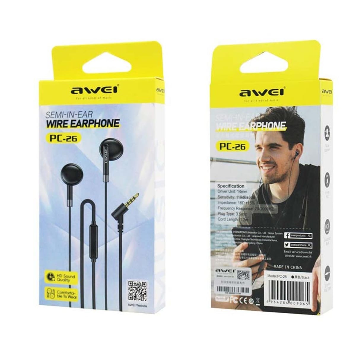 AWEI SEMI-IN-EAR WIRED EARPHONE PC-262