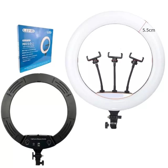 Aro De Luz Profesional De 45 Cm + Tripode 2.1 Metros Negro Blanco LJJ-452