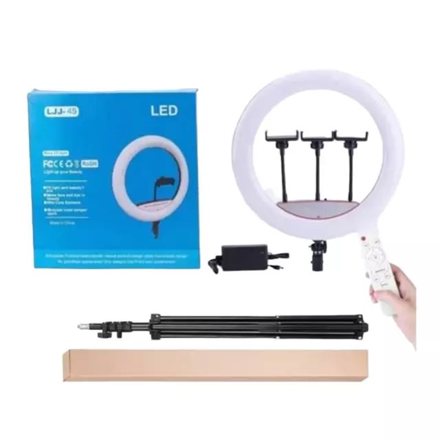 Aro De Luz Profesional De 45 Cm + Tripode 2.1 Metros Negro Blanco LJJ-453