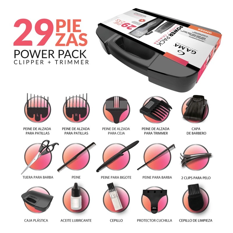 POWER PACK CLIPPER + TRIMMER GAMA GM566 29PIEZAS6