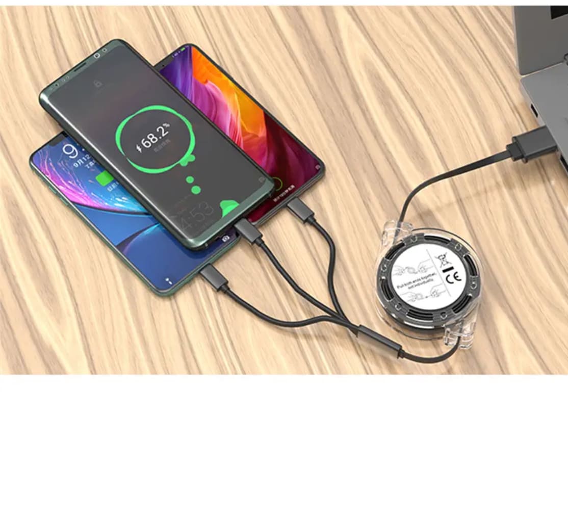 Cable Usb Retráctil 3 En 1 Multicarga para iPhone y Android2